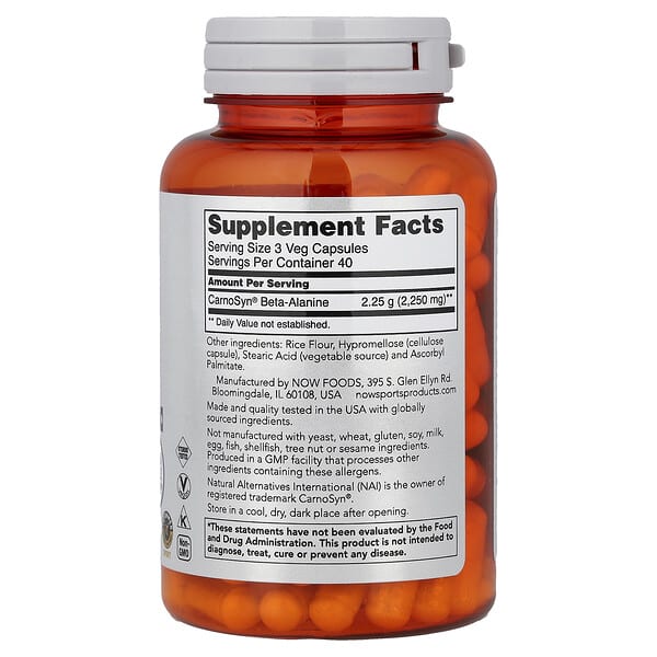 Alternative view of NOW Foods, Sports, Beta-Alanine, Endurance, 120 Veg Capsules (750 mg per Capsule)
