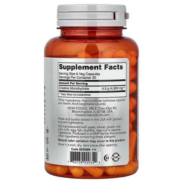 Alternative view of NOW Foods, Sports, Creatine Monohydrate, 120 Veg Capsules (0.75 g per Capsule)