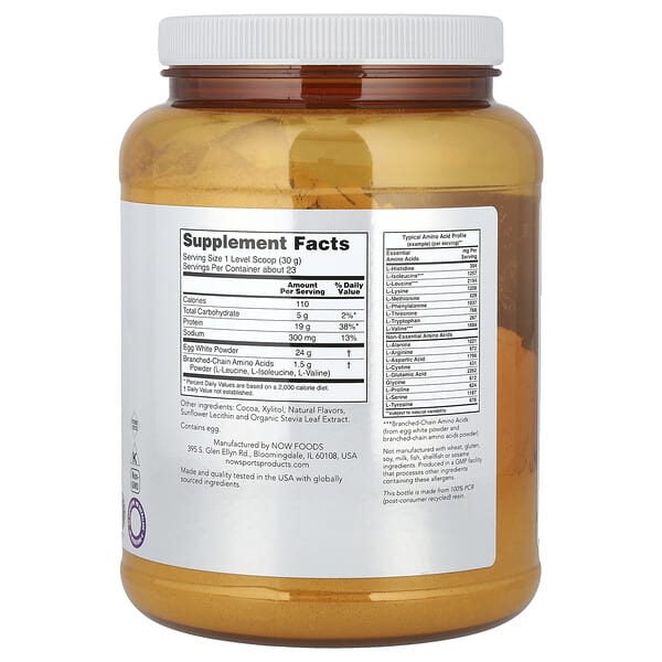 Alternative view of NOW Foods, Sports, Egg White Protein With BCAAs, Creamy Chocolate, 1.5 lbs (680 g)