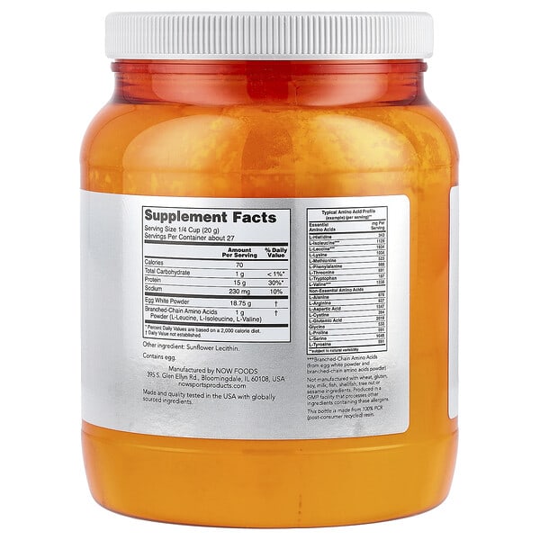 Alternative view of NOW Foods, Sports, Egg White Protein with BCAAs, Protein Powder, Unflavored, 1.2 lbs (544 g)