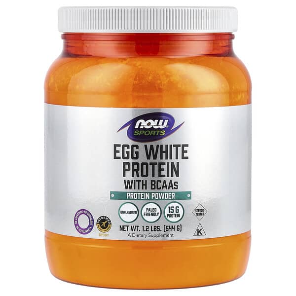 NOW Foods, Sports, Egg White Protein with BCAAs, Protein Powder, Unflavored, 1.2 lbs (544 g)