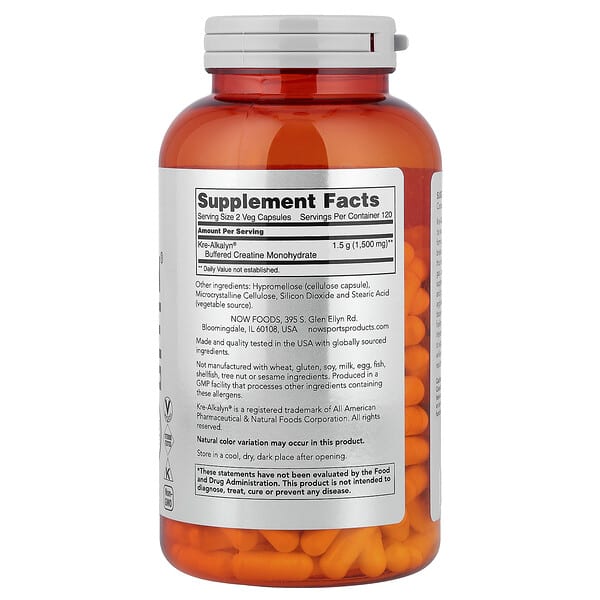 NOW Foods, Sports, Kre-Alkalyn® Creatine, 240 Veg Capsules (0.75 g per Capsule) 2 NOW Foods, Sports, Kre-Alkalyn® Creatine, 240 Veg Capsules (0.75 g per Capsule) - Ảnh 2