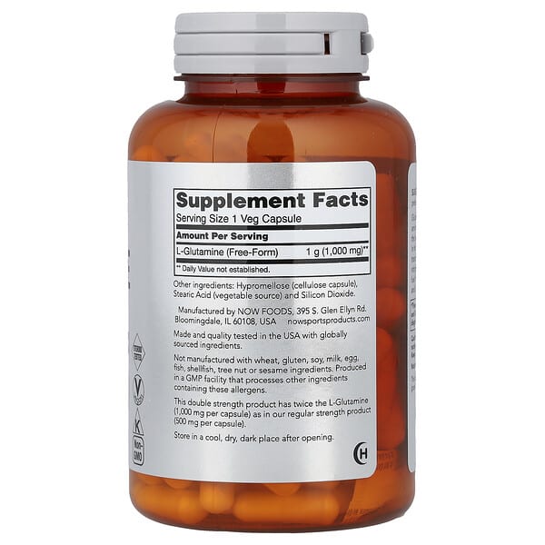 Alternative view of NOW Foods, Sports, L-Glutamine, 1,000 mg, 120 Veg Capsules