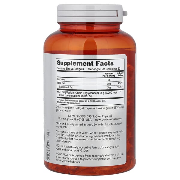 Alternative view of NOW Foods, Sports, MCT Oil, 1,000 mg, 150 Softgels