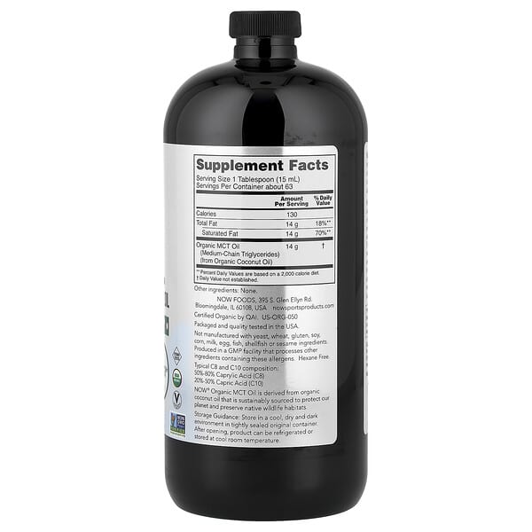 Alternative view of NOW Foods, Sports, Organic MCT Oil, 32 fl oz (946 ml)