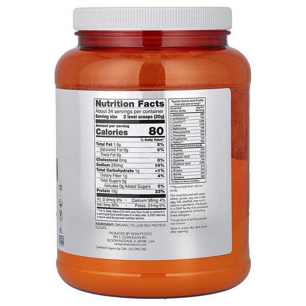 Alternative view of NOW Foods, Sports, Organic Pea Protein Powder, Unflavored, 1.5 lbs (680 g)