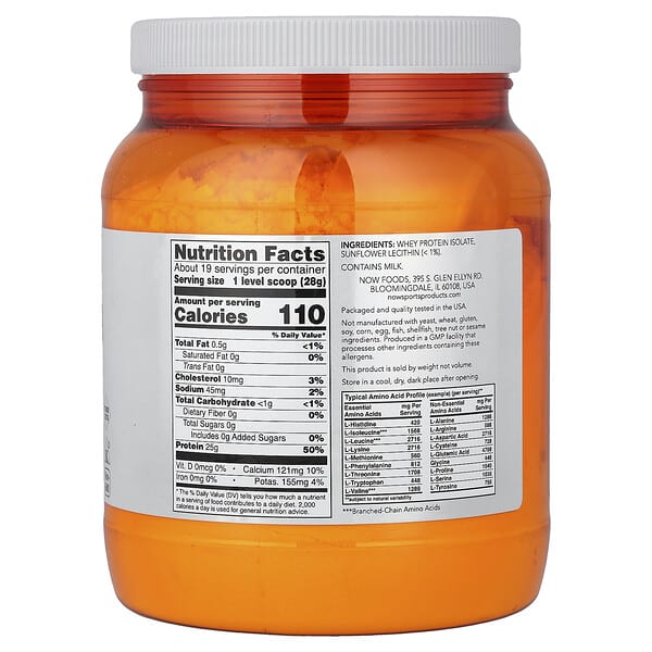 Alternative view of NOW Foods, Sports, Whey Protein Isolate, Unflavored, 1.2 lbs (544 g)