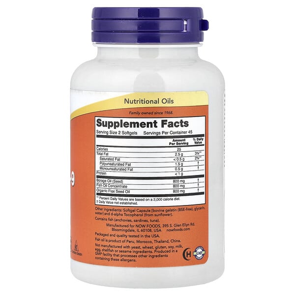 Alternative view of NOW Foods, Super Omega 3-6-9 Fish Oil, 90 Softgels