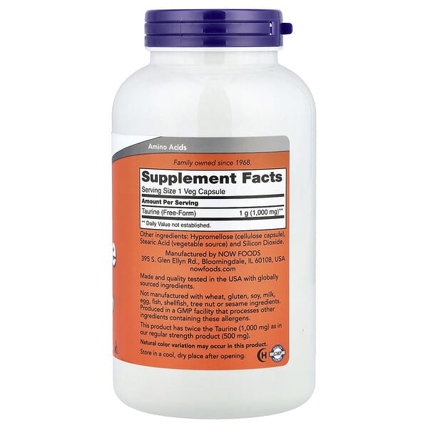 Alternative view of NOW Foods, Taurine, 1,000 mg, 250 Veg Capsules