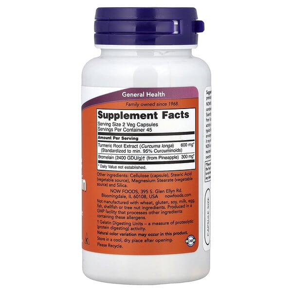 Alternative view of NOW Foods, Turmeric & Bromelain, 90 Veg Capsules