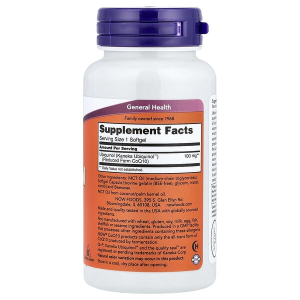 Alternative view of NOW Foods, Ubiquinol, 100 mg, 60 Softgels