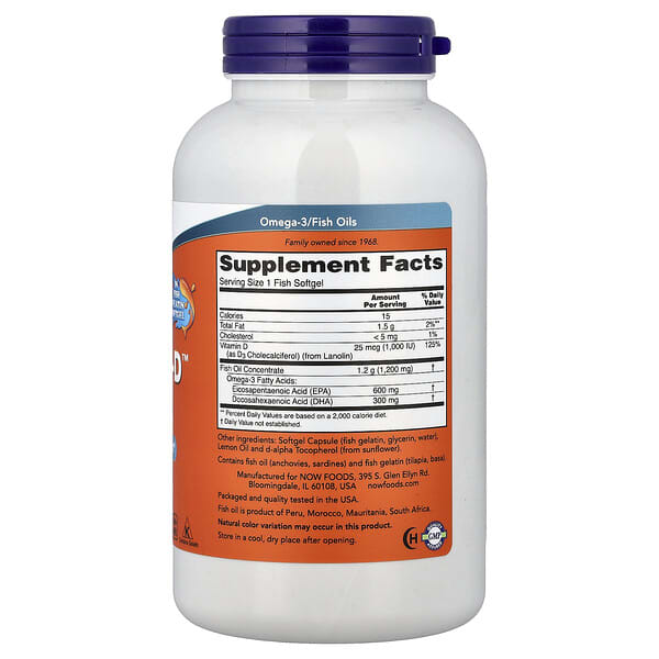 Alternative view of NOW Foods, Ultra Omega 3-D™ Fish Oil, 180 Fish Softgels