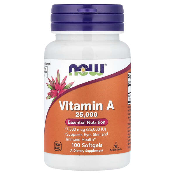 NOW Foods, Vitamin A, 7,500 mcg (25,000 IU), 100 Softgels