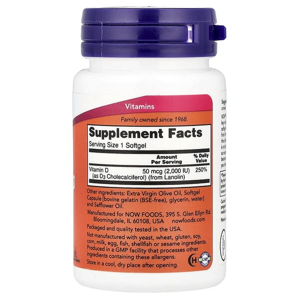 Alternative view of NOW Foods, Vitamin D-3, 2,000 IU, 30 Softgels