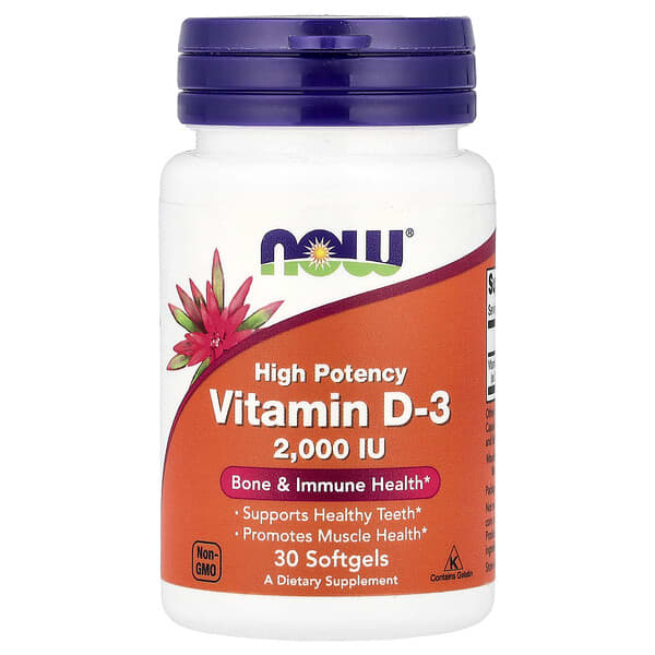 NOW Foods, Vitamin D-3, 2,000 IU, 30 Softgels