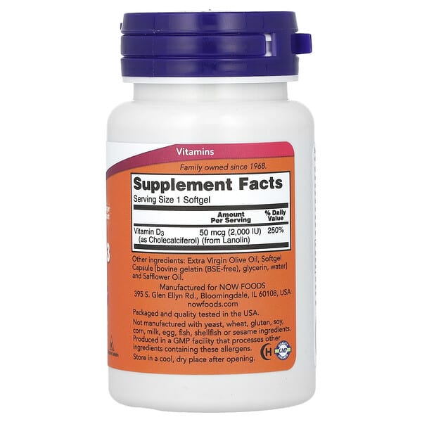 Alternative view of NOW Foods, Vitamin D-3, High Potency, 2,000 IU, 240 Softgels