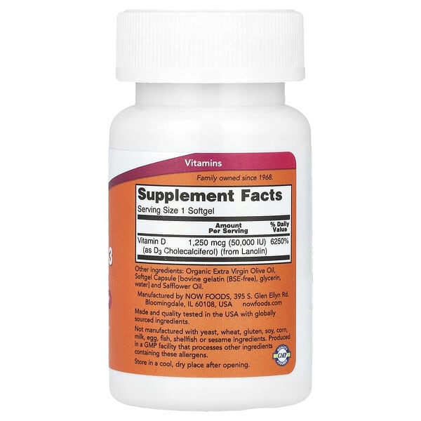 Alternative view of NOW Foods, Vitamin D-3, Max Potency, 50,000 IU, 12 Softgels