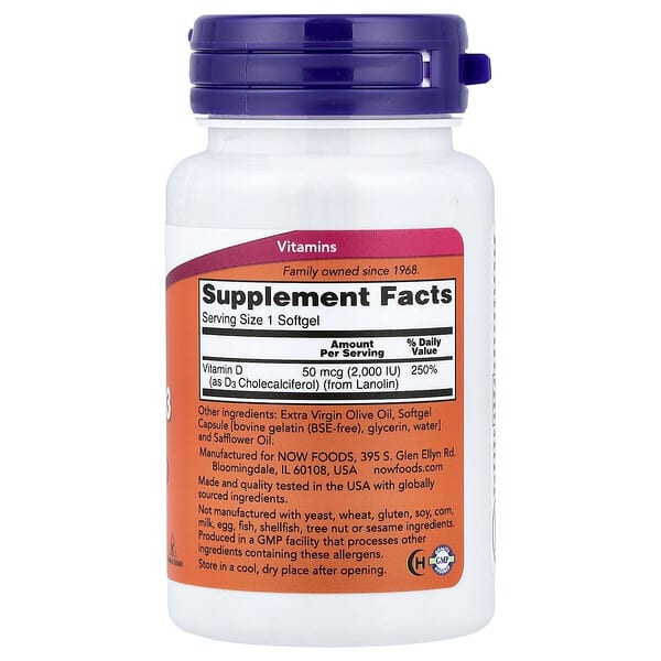 Alternative view of NOW Foods, Vitamin D3, 2,000 IU, 120 Softgels