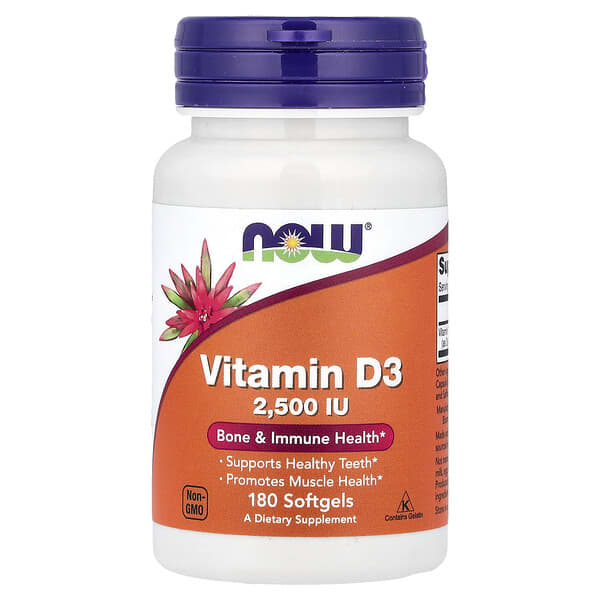 NOW Foods, Vitamin D3, 2,500 IU, 180 Softgels