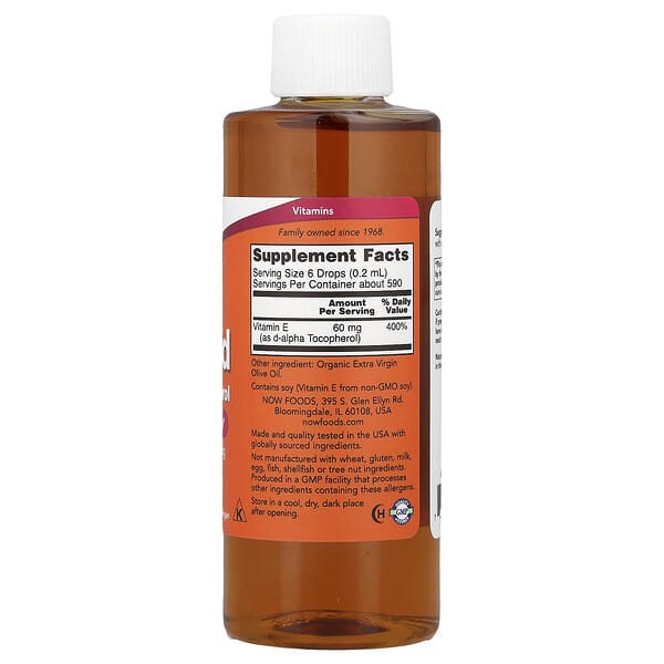 Alternative view of NOW Foods, Vitamin E Liquid, D-Alpha Tocopherol, 4 fl oz (118 ml)