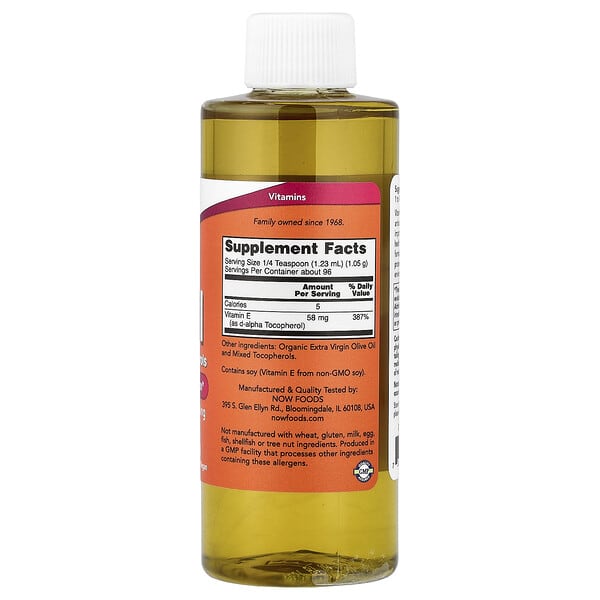 Alternative view of NOW Foods, Vitamin E-Oil with Mixed Tocopherols, 58 mg (87 IU), 4 fl oz (118 ml)