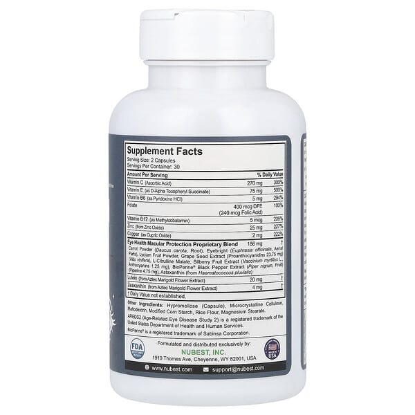 Alternative view of NuBest, Eye Health With AREDS2 Nutrients, 60 Vegetarian Capsules
