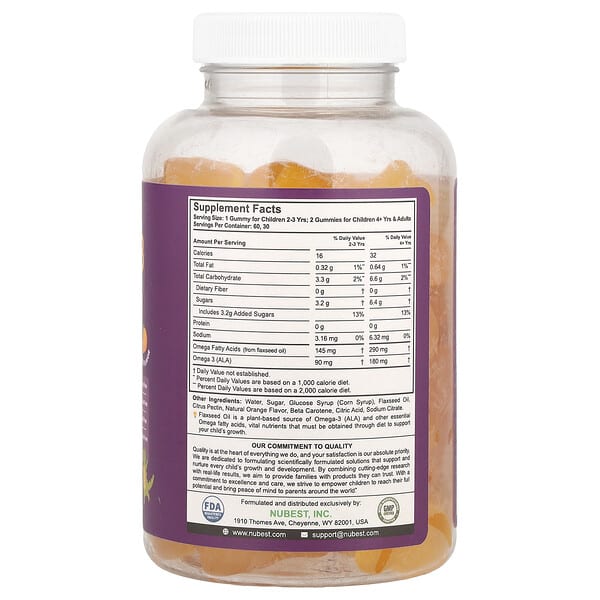 Alternative view of NuBest, Omega-3 Gummies + ALA from Flaxseed Oil, Age 2+, Orange, 60 Gummies