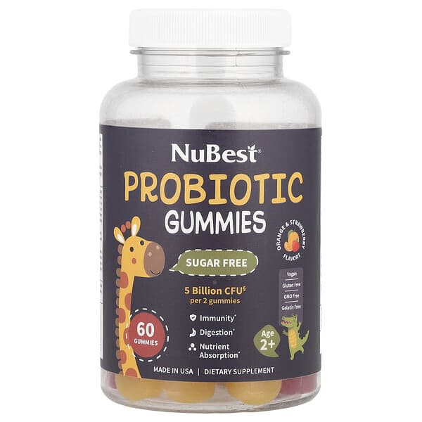 NuBest, Probiotic Gummies, Age 2+, Orange & Strawberry, 60 Gummies
