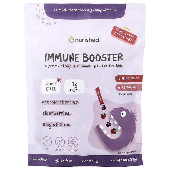 Nurished, Immune Booster, Fruit Punch, Lemonade, 30 Stick Packs, 2.01 oz (57 g)