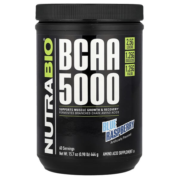NutraBio, BCAA 5000, Blue Raspberry, 0.98 lb (444 g)