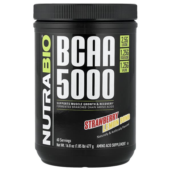 NutraBio, BCAA 5000, Strawberry Lemon Bomb, 1.05 lb (477 g)