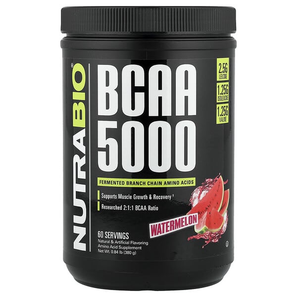 NutraBio, BCAA 5000, Watermelon, 0.84 lb (380 g)