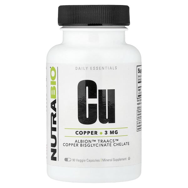 NutraBio, Copper Bisglycinate Chelate, 3 mg, 90 Veggie Capsules