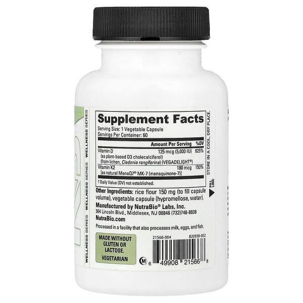 Alternative view of NutraBio, D3 + K2, 60 Capsules