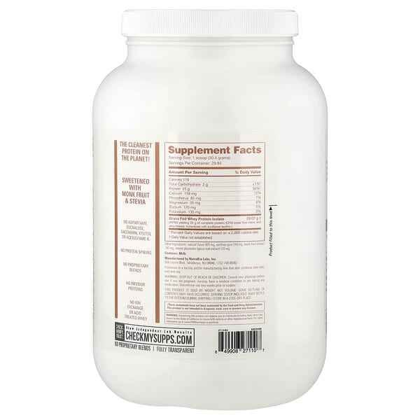 Alternative view of NutraBio, Grass Fed Whey Protein Isolate, Vanilla Bean Ice Cream, 2 lb (907 g)