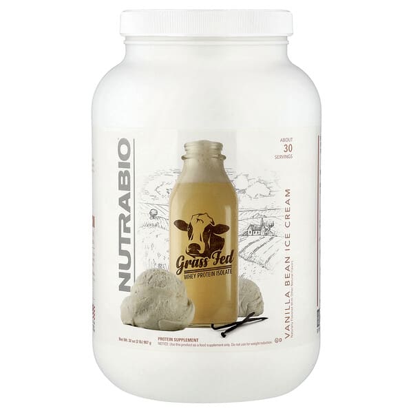 NutraBio, Grass Fed Whey Protein Isolate, Vanilla Bean Ice Cream, 2 lb (907 g)