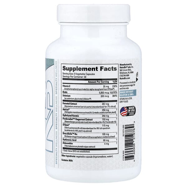 Alternative view of NutraBio, Hair Skin Nails, 90 Capsules