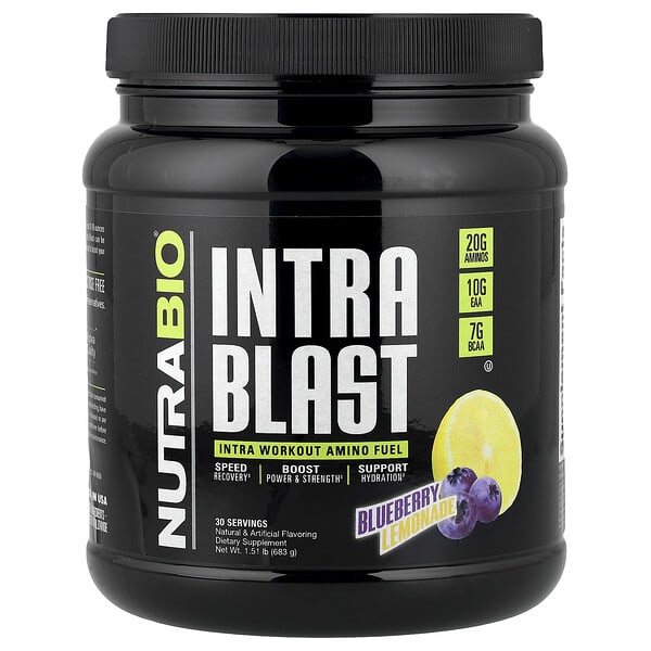 NutraBio, Intra Blast, Intra Workout Amino Fuel, Blueberry Lemonade, 1.51 lb (683 g)