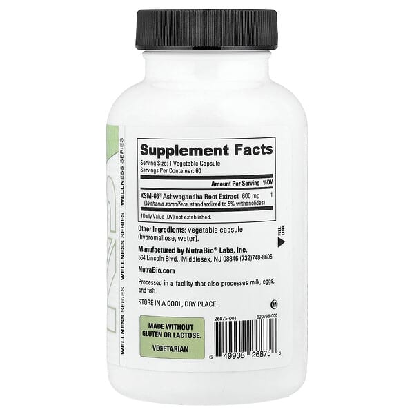 Alternative view of NutraBio, KSM-66®, Ashwagandha, 60 Capsules (600 mg per Capsule)