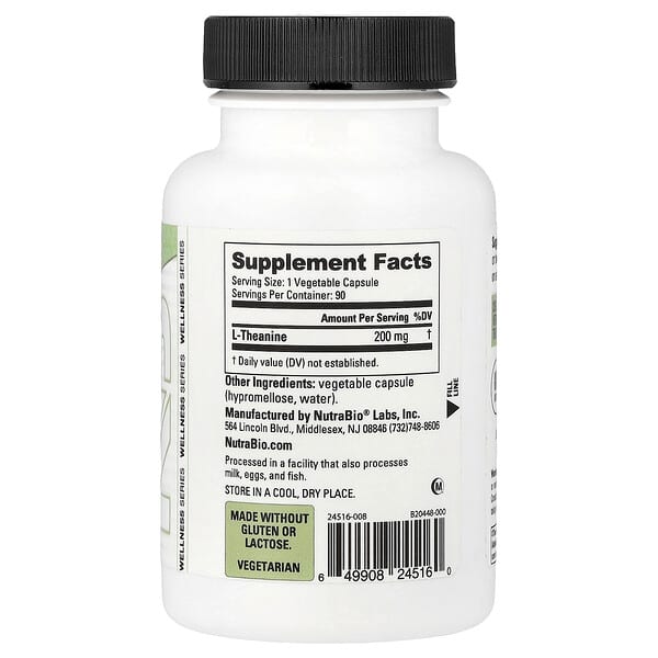 Alternative view of NutraBio, L-Theanine, 90 Capsules (200 mg per Capsule)