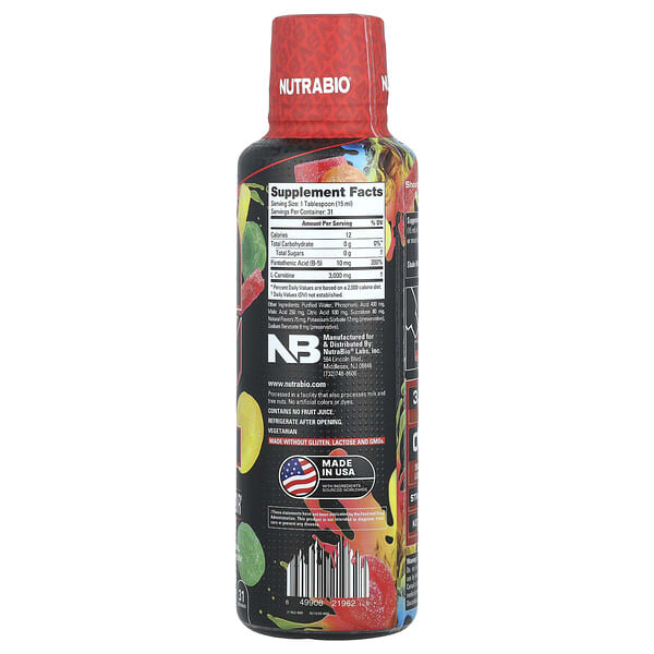Alternative view of NutraBio, Lean Shots L-Carnitine 3000, Sour Candy, 16 fl oz (473 ml)