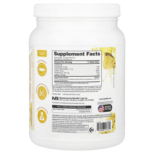 Alternative view of NutraBio, Performance, Clear Protein, Pineapple Splash, 1.1 lb (499 g)