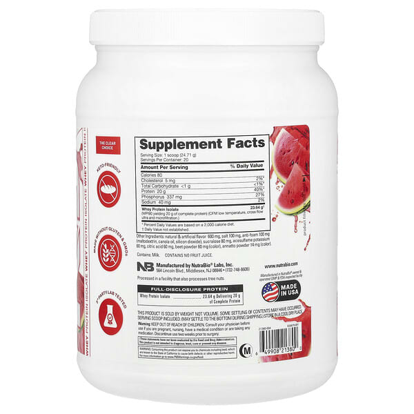 Alternative view of NutraBio, Performance, Clear Protein, Watermelon Breeze, 1.1 lb (494 g)
