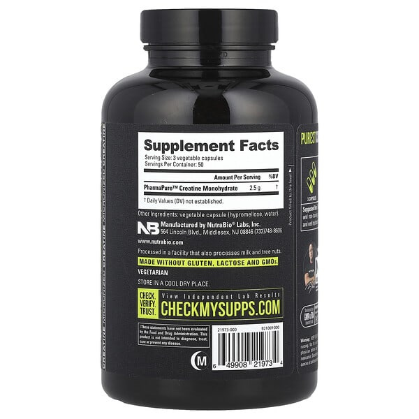 Alternative view of NutraBio, Performance, Micronized Creatine Monohydrate, 150 Capsules (833 mg per Capsule)