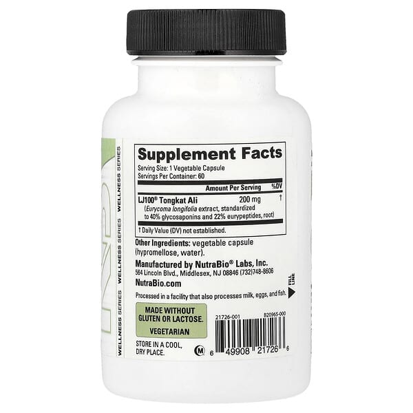 Alternative view of NutraBio, Tongkat Ali, 60 Capsules (200 mg per Capsule)