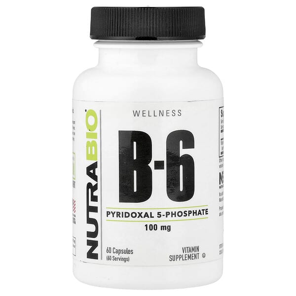 NutraBio, Vitamin B-6, 100 mg, 60 Capsules