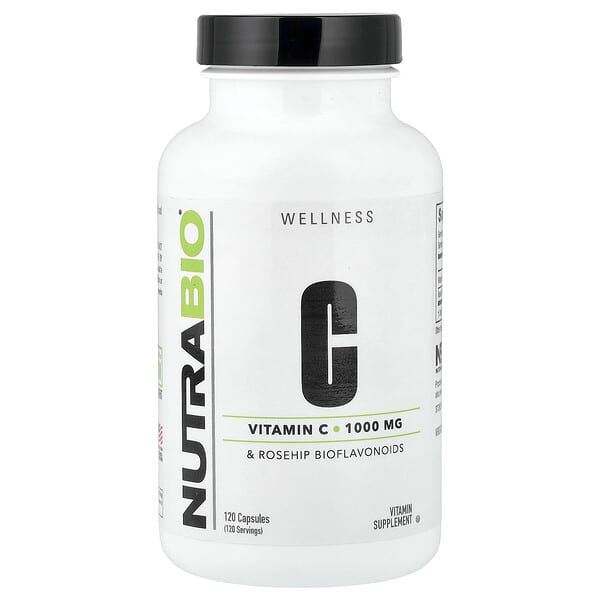 NutraBio, Vitamin C & Rosehip Bioflavonoids, 120 Capsules