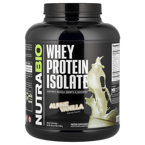 NutraBio, Whey Protein Isolate, Alpine Vanilla, 5 lb (2,268 g)
