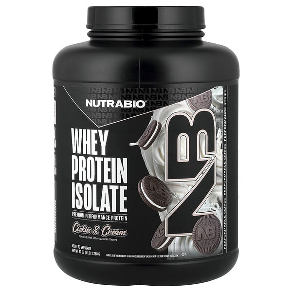 NutraBio, Whey Protein Isolate, Cookies & Cream, 5 lb (2,268 g)