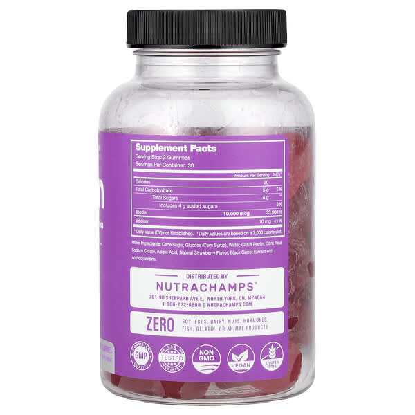 Alternative view of NutraChamps, Biotin Gummies, Natural Strawberry, 60 Vegan Gummies (5,000 mcg per Gummy)
